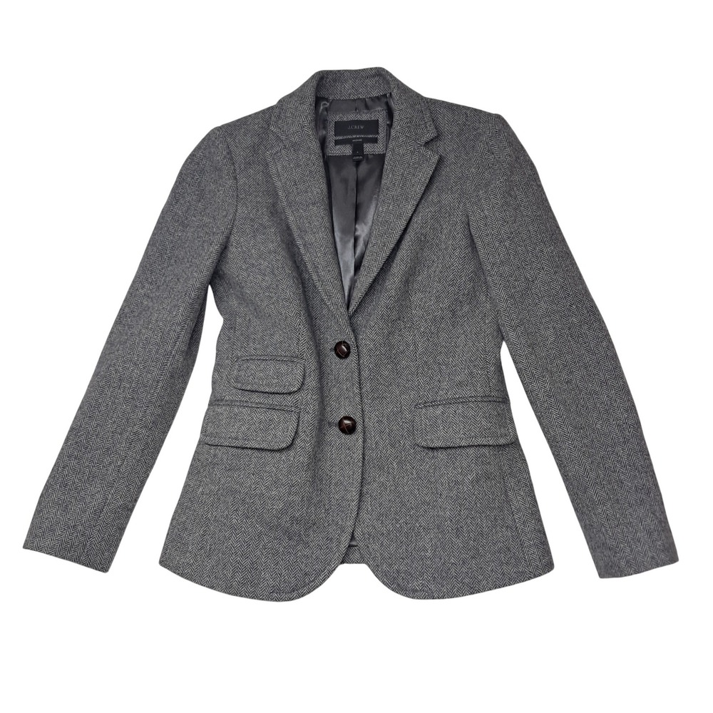 J. Crew Blazer Womens 2 Gray Hacking Jacket Herringbone Wool Old Money Preppy